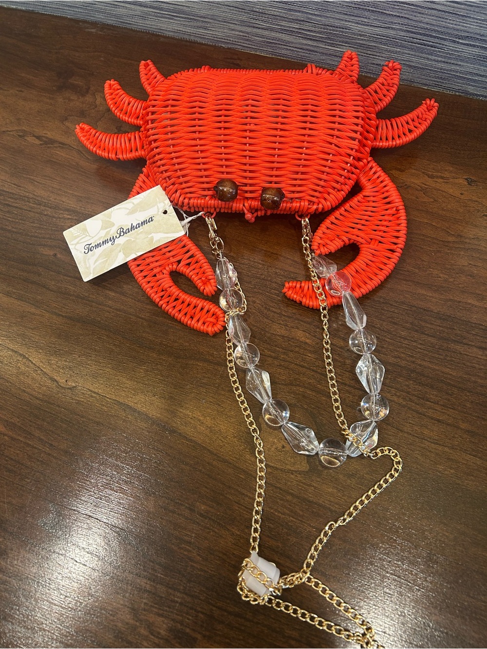 NWT Tommy Bahama Crab Wicker Woven Crossbody Bag Chain Beaded Handle rare